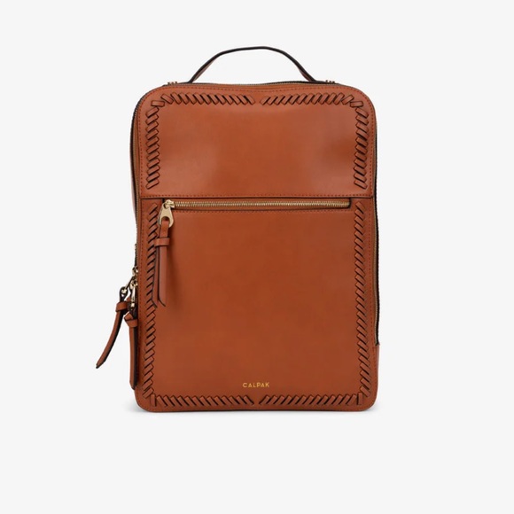 New Calpak Ginger Leather Backpack with Whipstitch Detailing